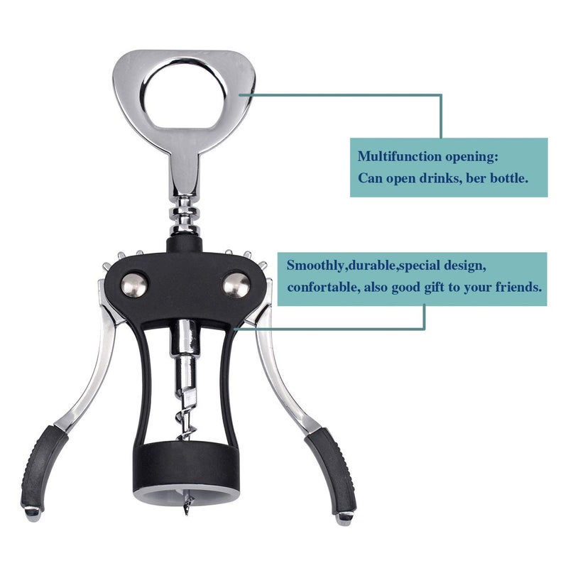 ilyever Wing Corkscrew,Ilyever Premium Wine Opener with Bottle Stopper,Multifunctional Corkscrew Wine Cork Opener Bottler Opener Remover for Home, Kitchen,Restaurant,Party and as Gift,Black - Image 2